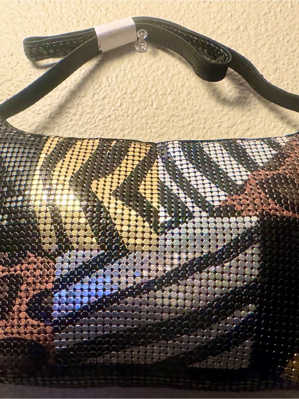 Sequin Zebra-Print Shoulder Bag in Black, Gold & Silver